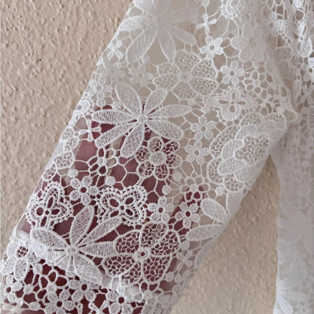 Teri Jon by Vickie Freedman Peter Pan collar White Lace Midi Dress 10 - Picture 6 of 8